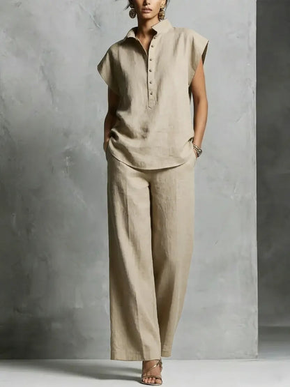 Ensemble Confortable en Coton et Lin Simple pour Femmes