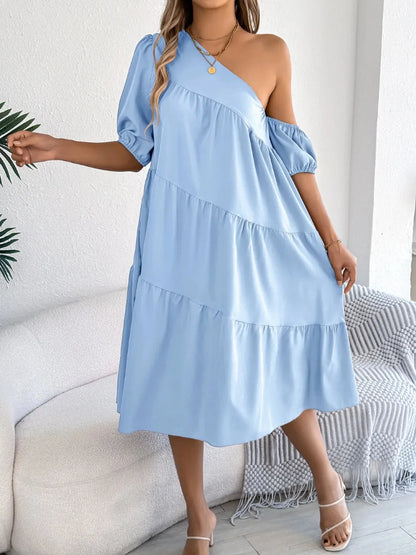 One-shoulder dress with layered ruffles