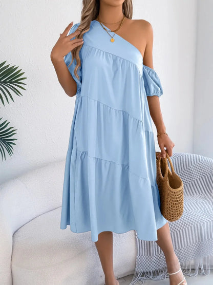 One-shoulder dress with layered ruffles