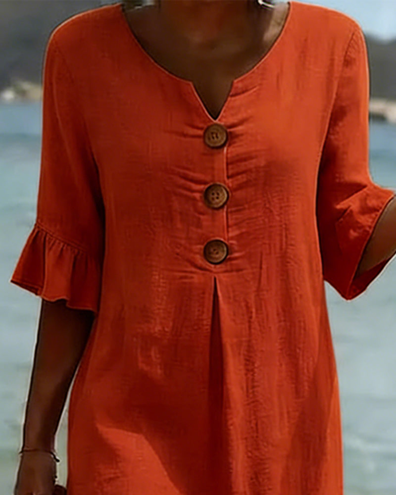 Robe 100 % coton à manches volantées et boutonnées