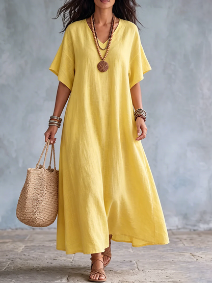 Robe élégante minimaliste en coton et lin