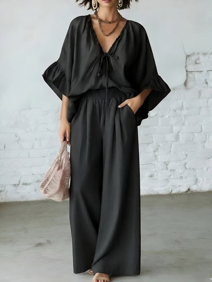 Ensemble deux pièces assorti en mélange de lin pour les vacances