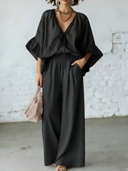 Ensemble deux pièces assorti en mélange de lin pour les vacances