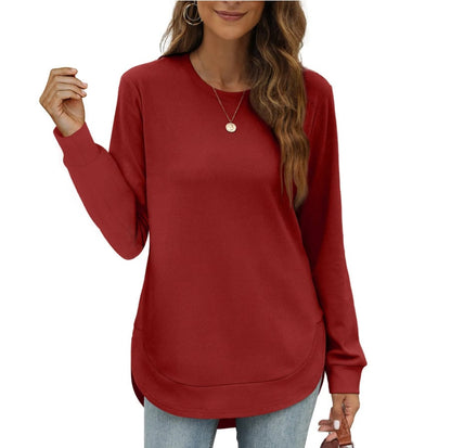 Sweat-shirt femme col rond ourlet incurvé