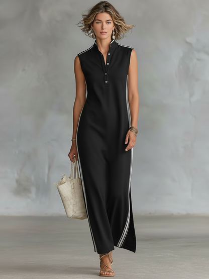 Robe maxi sans manches Henley style sportif minimaliste pour femme