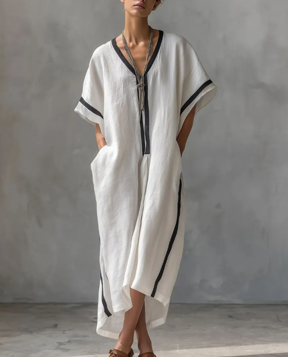 Linen blend V-neck caftan dress