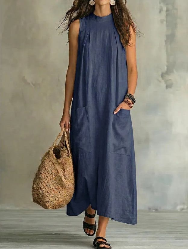 Robe longue sans manches ample en mélange de lin