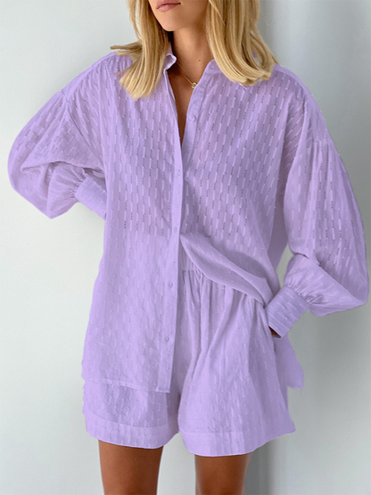 Summer Women Shorts Sets Shirt Shorts Suit 2 Piece Set Sleeve Outfits Homewear