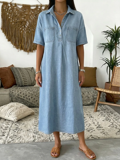 Robe en jean décontractée à manches courtes et col polo