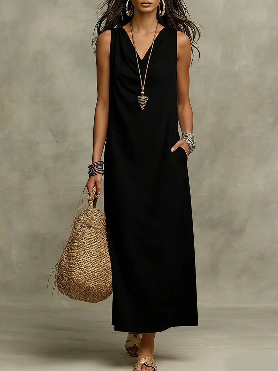 🌟 Robe longue en lin sans manches : le style bohème-chic sans effort pour toutes les occasions
