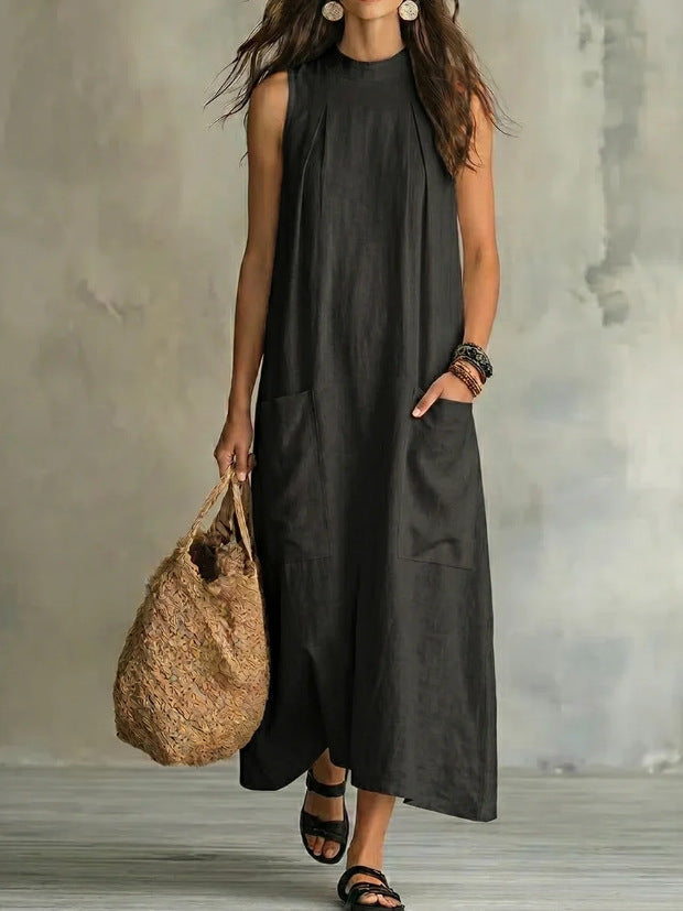 Robe longue sans manches ample en mélange de lin