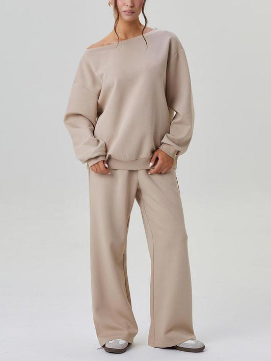 Ensemble top à manches longues épaules dénudées et pantalon large pour femme