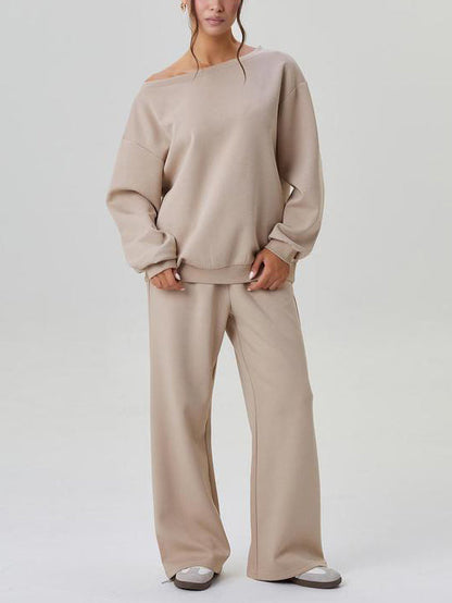 Ensemble top à manches longues épaules dénudées et pantalon large pour femme