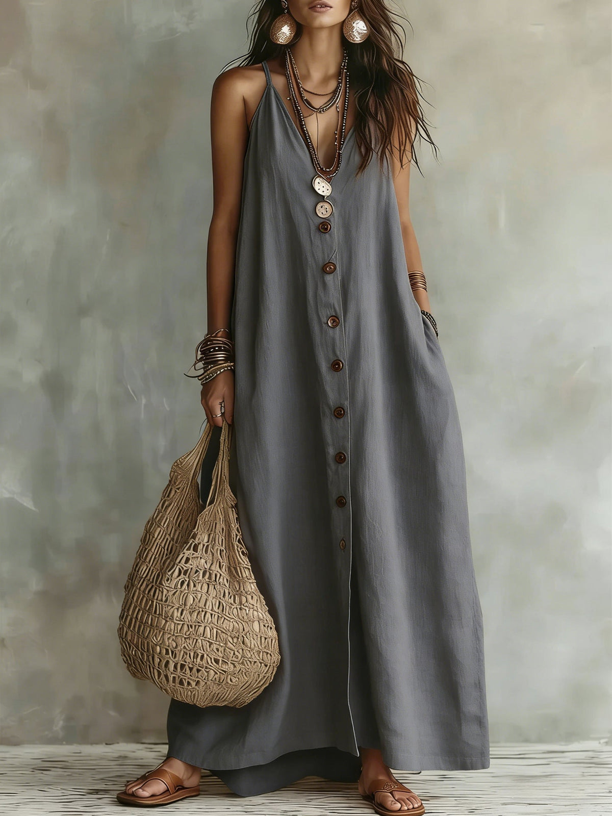 🌿 Robe longue en lin bohème : Le style estival sans effort