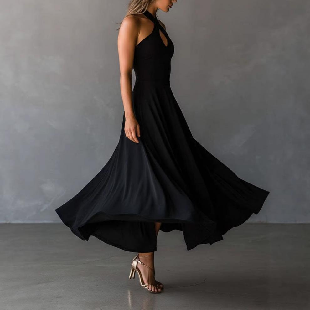 🌟 Robe midi sans manches à col licou