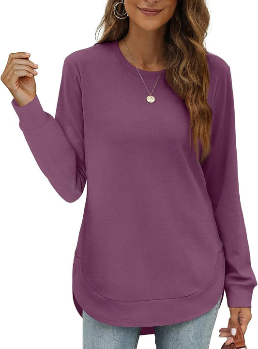 Sweat-shirt femme col rond ourlet incurvé
