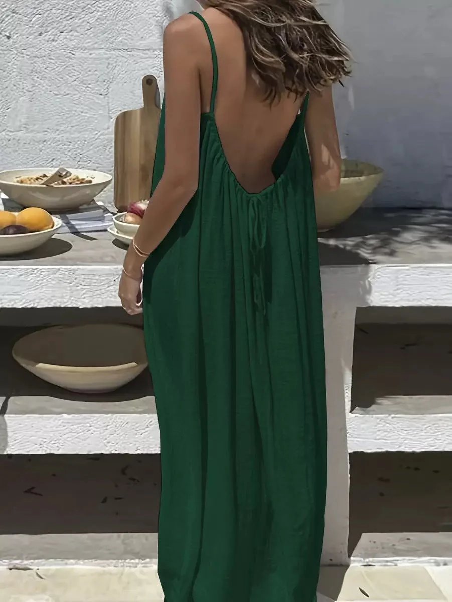 Robe longue maxi à fines bretelles et dos nu