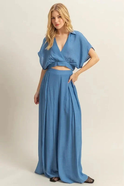 Set including a crop top and wide-leg trousers