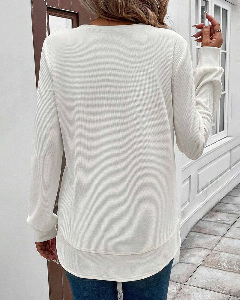 Round-neck, long-sleeved, solid-colour top