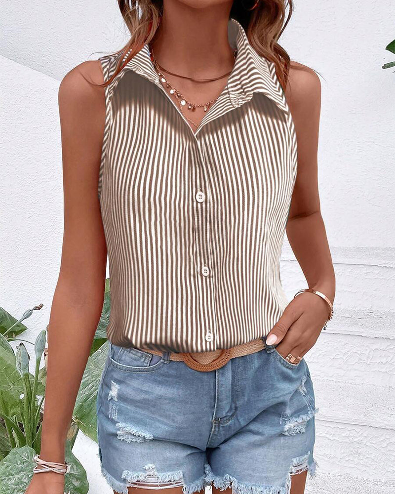 Sleeveless striped collared tank top