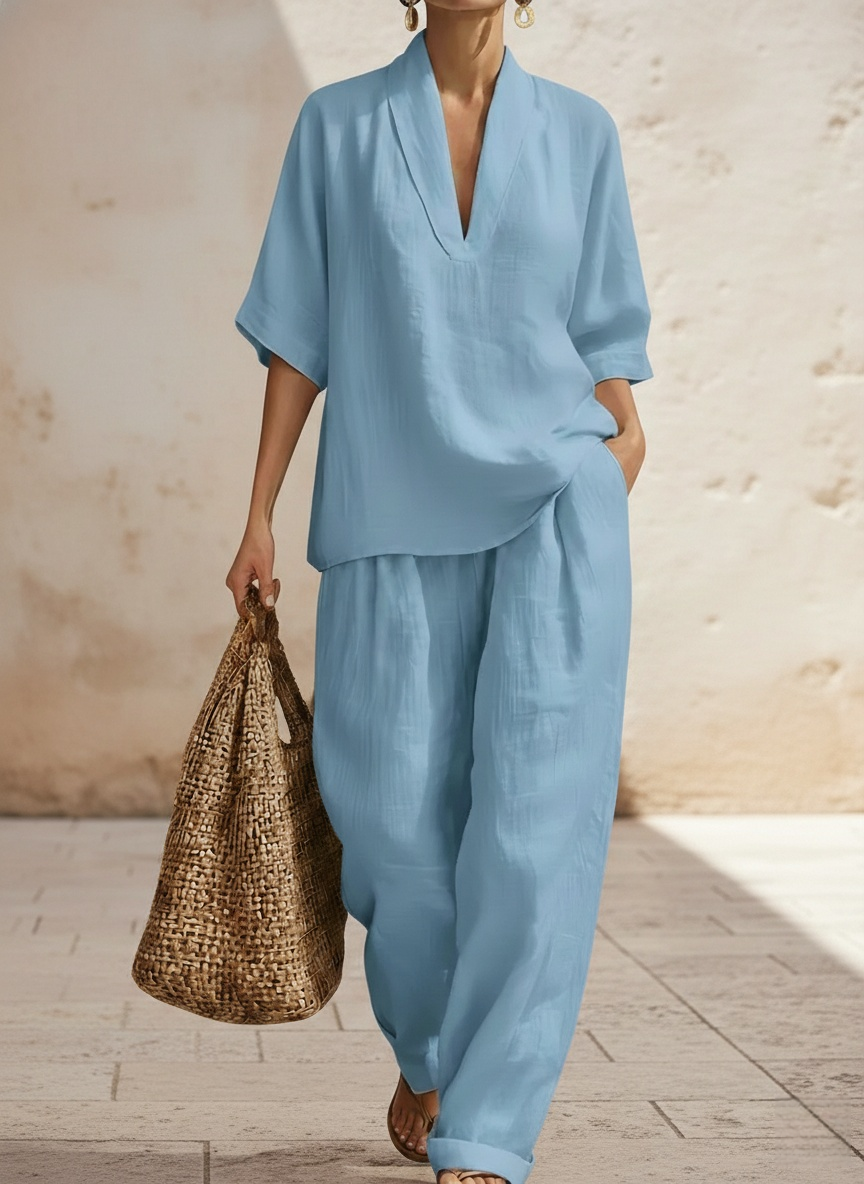 Nouvel arrivage🔥 Ensemble deux pièces décontracté, confortable et minimaliste en lin pour femme