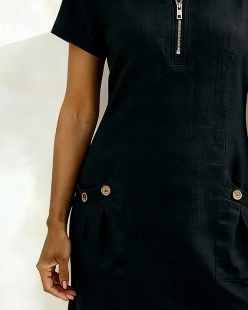 Robe en coton et lin avec poche à fermeture éclair