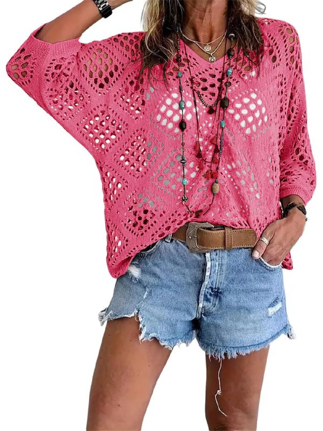? Top Bohème en Crochet Col V Fait Main | Essentiel de l'Été Abricot