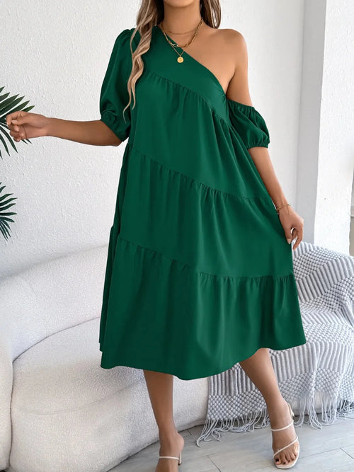One-shoulder dress with layered ruffles