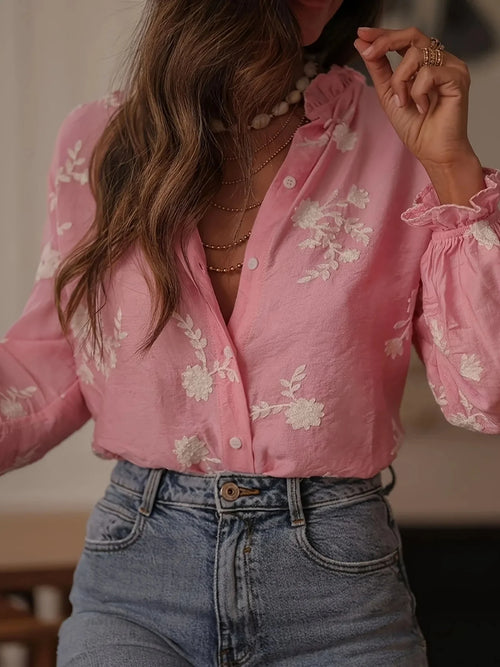 Chemise à manches longues boutonnée à motifs floraux