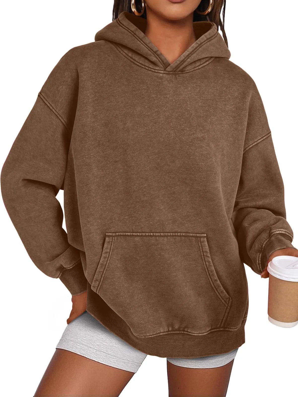 Pull à capuche délavé à coupe oversize décontracté unisexe