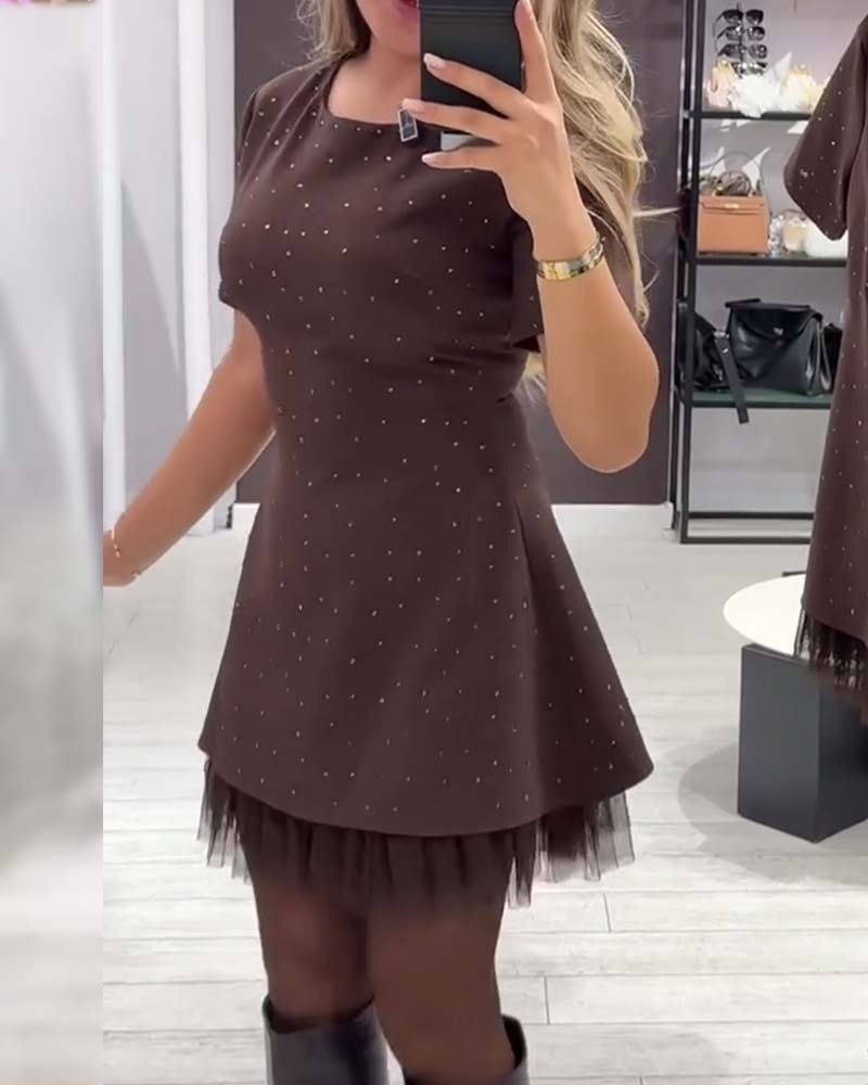 Elegant shimmering mesh patchwork dress