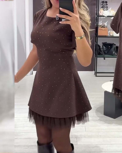 Elegant shimmering mesh patchwork dress