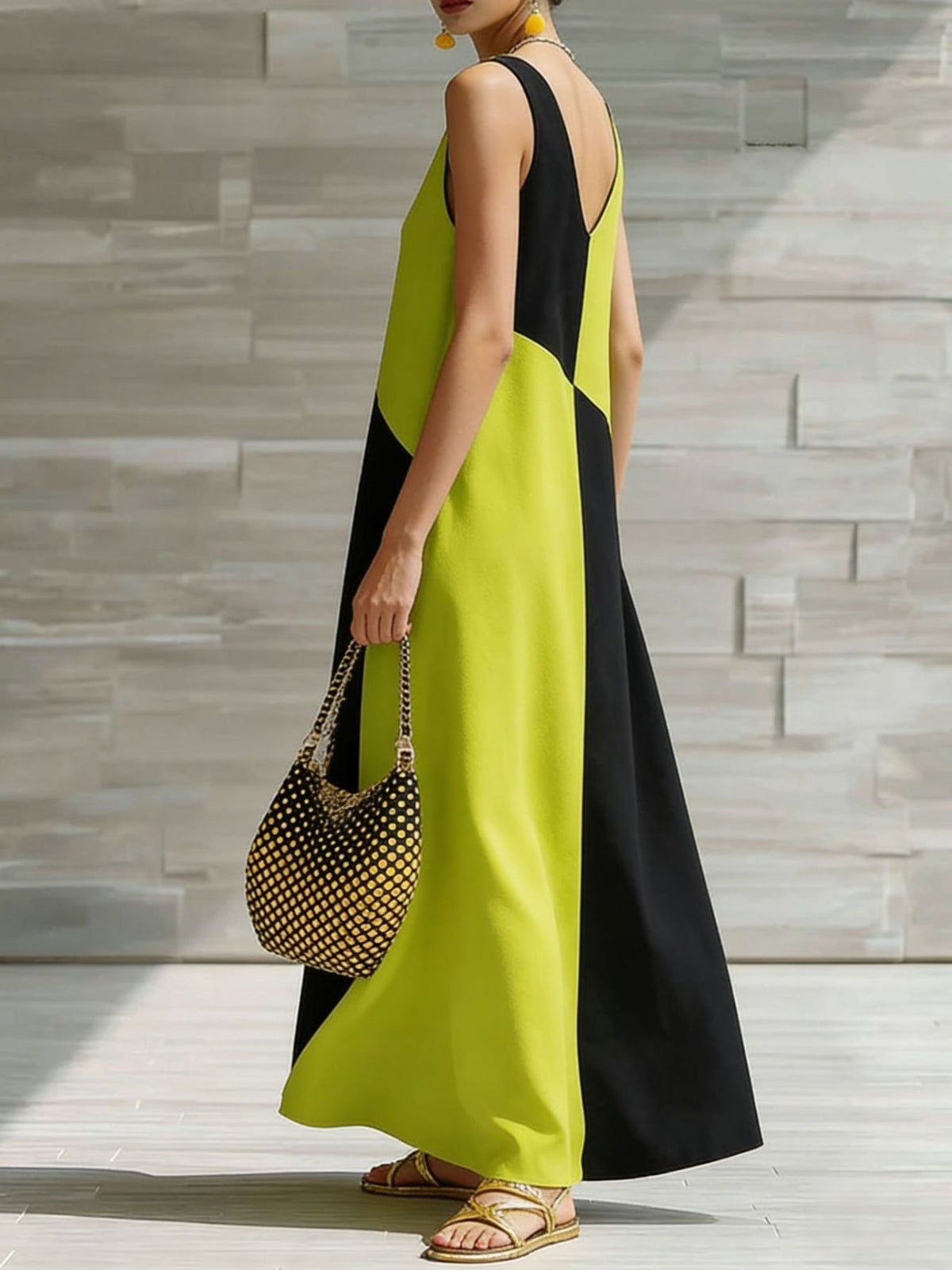 Robe longue sans manches color block