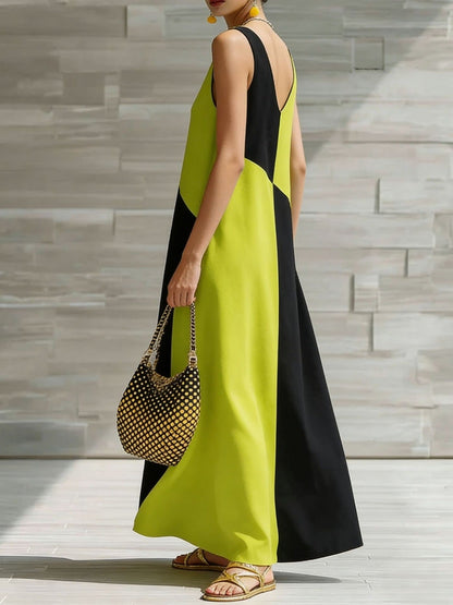 Robe longue sans manches color block