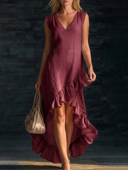 Robe romantique à volants, col en V