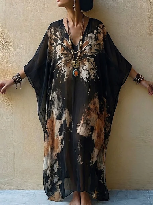 Robe longue fluide à imprimé papillon Bohemian