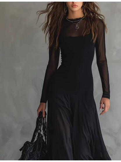 Robe longue transparente en maille filet