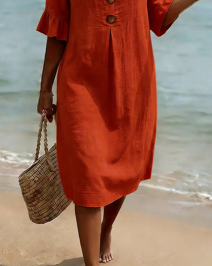 Robe 100 % coton à manches volantées et boutonnées