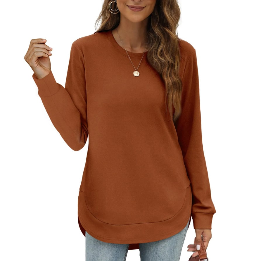 Sweat-shirt femme col rond ourlet incurvé
