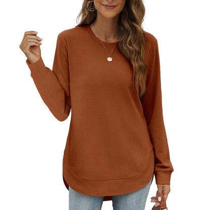 Sweat-shirt femme col rond ourlet incurvé