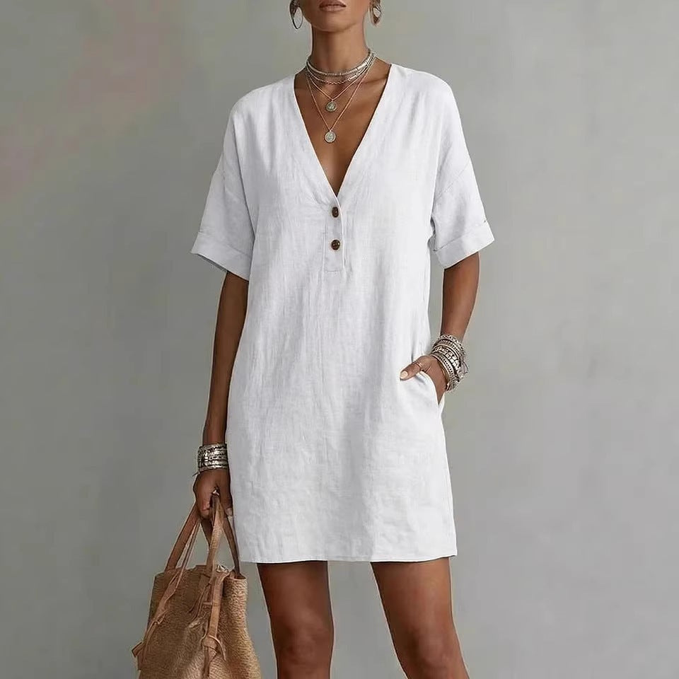 Robe ample décontractée d'été à col en V, nouvelle mode indépendante