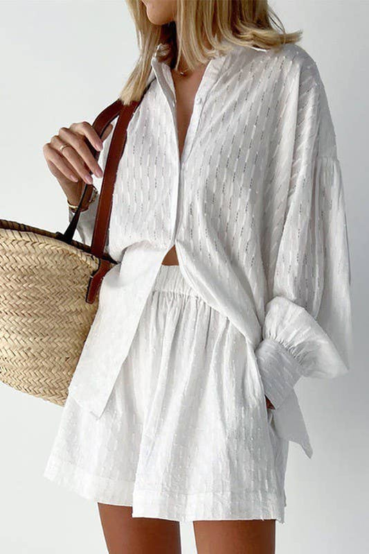 Ensemble short et chemise pour femme, tenue deux pièces à manches courtes pour la maison