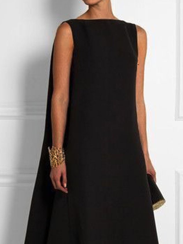 Robe décontractée tissée sans manches à col rond unie vintage