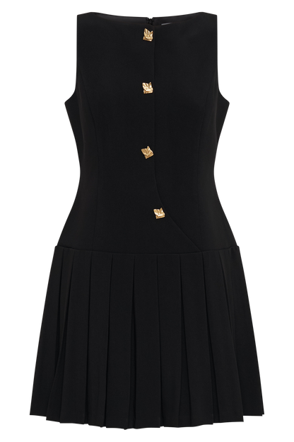 Mini-robe plissée sans manches - Noir