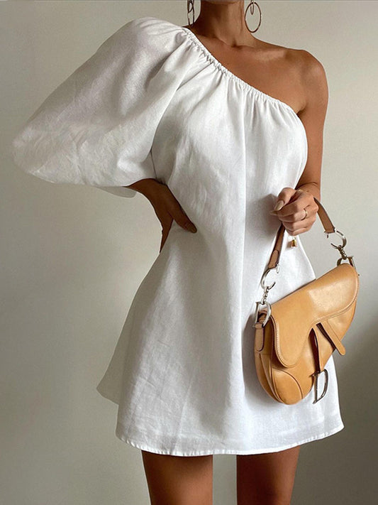 Asymmetric Aegean Cotton and Linen Short Dress