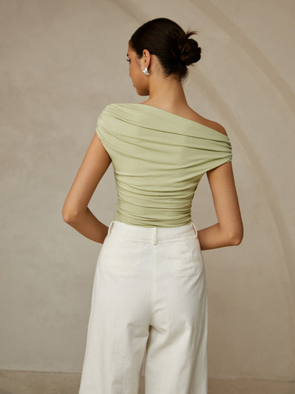 Asymmetrical neck sleeveless t-shirt