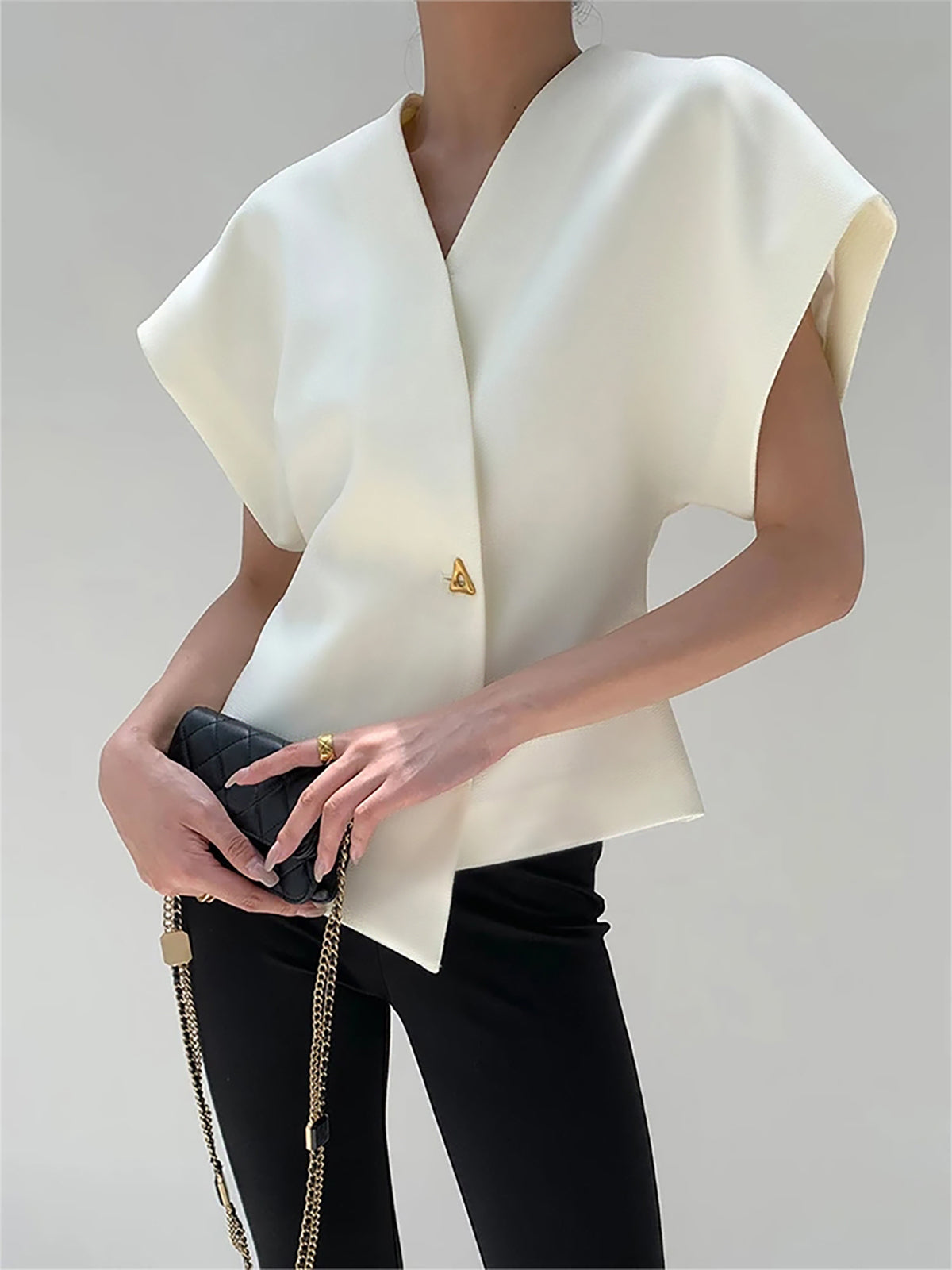 Trendy V-neck button-down blouse