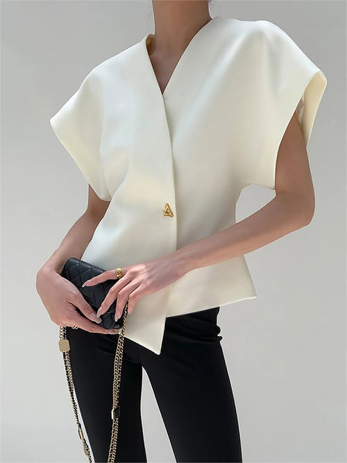 Trendy V-neck button-down blouse