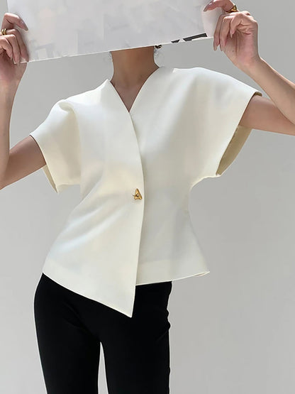 Trendy V-neck button-down blouse