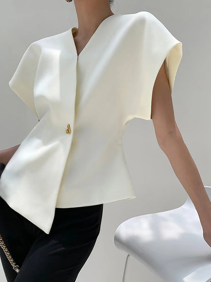 Trendy V-neck button-down blouse